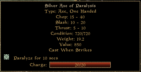 Silver Axe of Paralysis